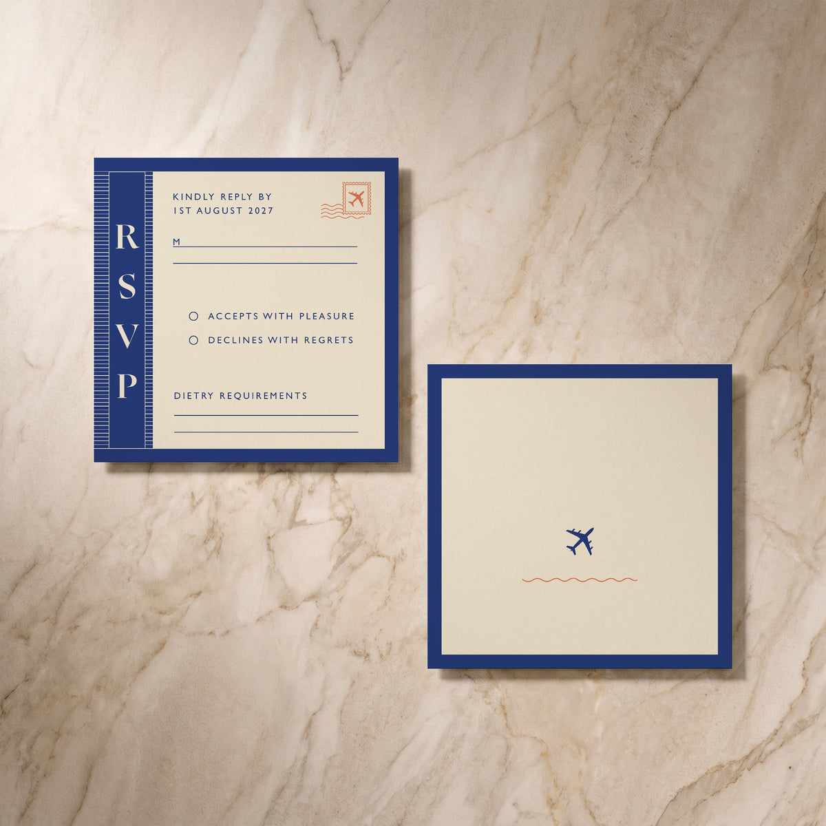Travel RSVP card, front and reverse, designed and printed in Suffolk