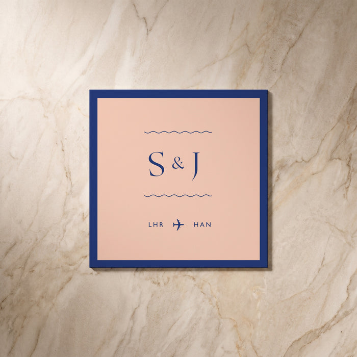Travel wedding save the date card, reverse design, designed and printed in Suffolk
