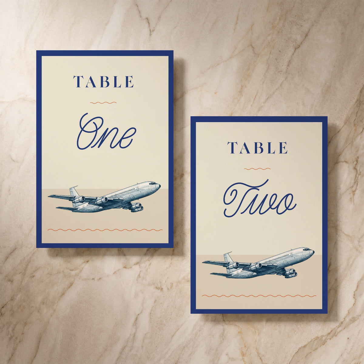 Travel wedding table number, front and reverse, designed and printed in Suffolk