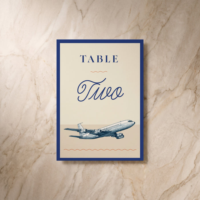 Travel wedding table number, reverse design, designed and printed in Suffolk