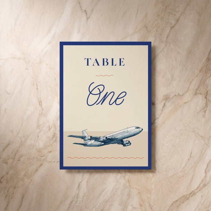 Travel wedding table number, front design, designed and printed in Suffolk