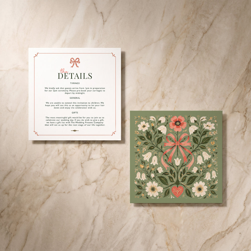 Wild Meadow wedding details card, front and back pair