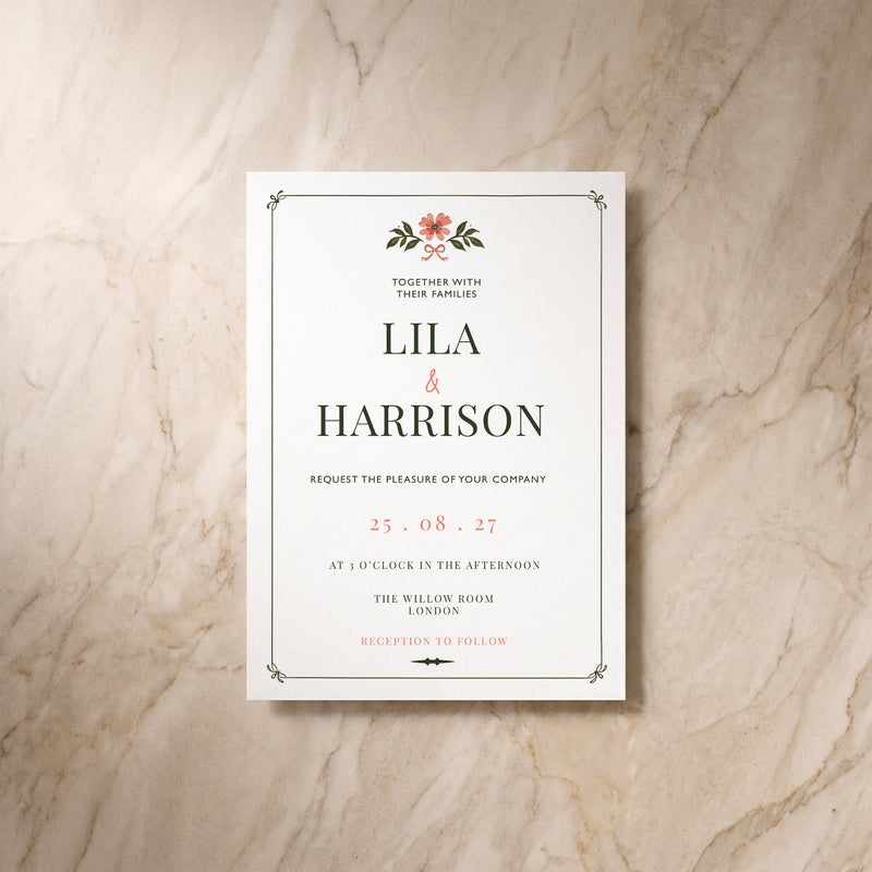 Wild Meadow wedding invitation, front view