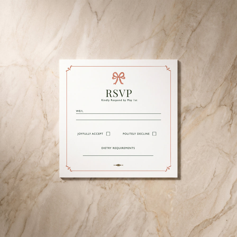 Wild Meadow wedding RSVP card, front view