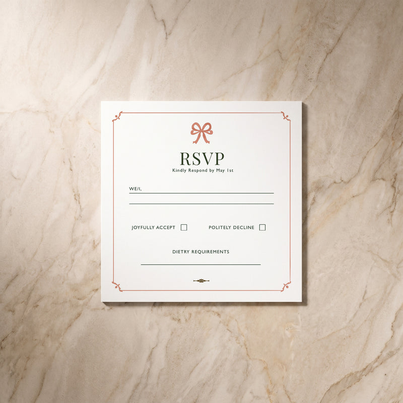 Wild Meadow wedding RSVP card, front view