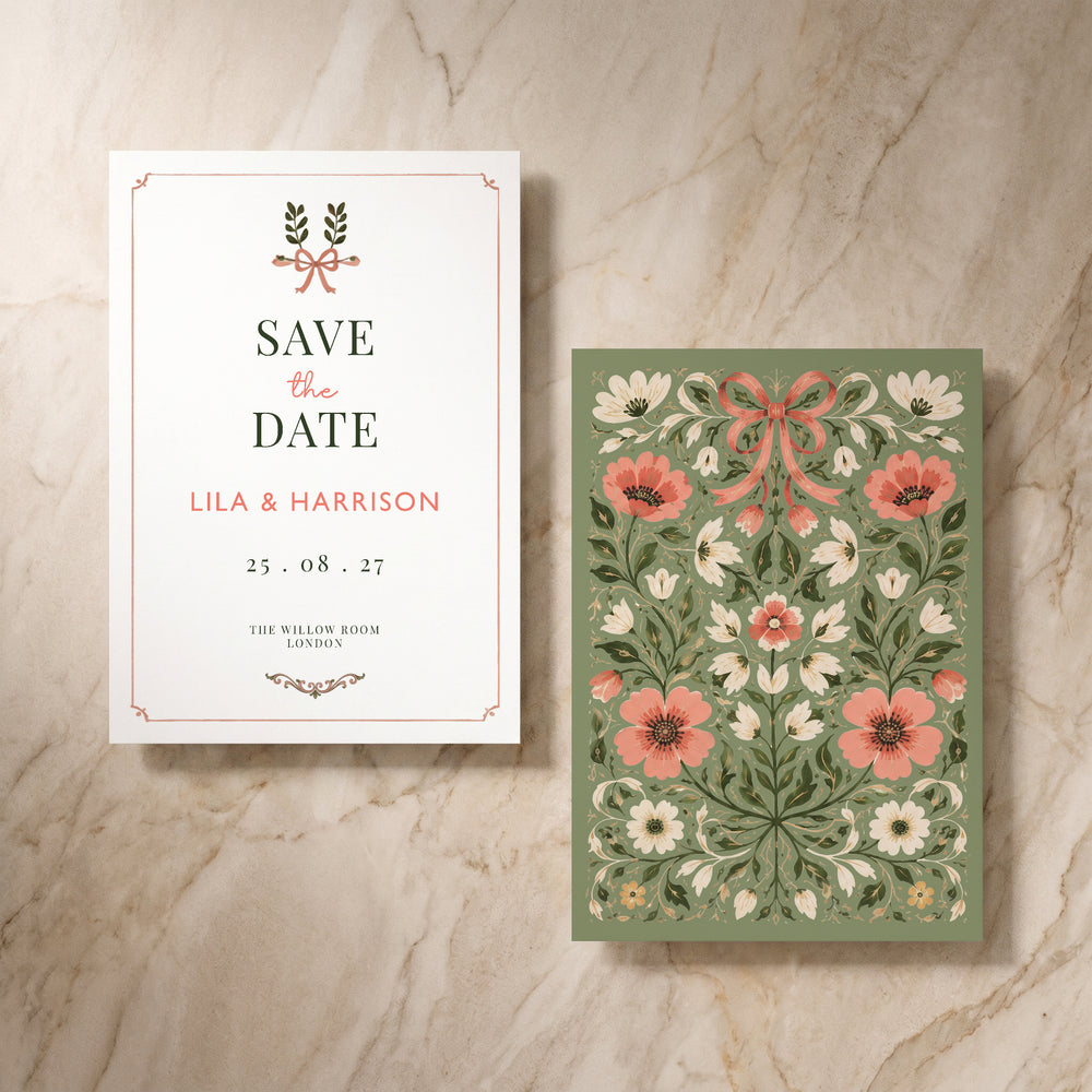 Wild Meadow save the date card, front and back pair