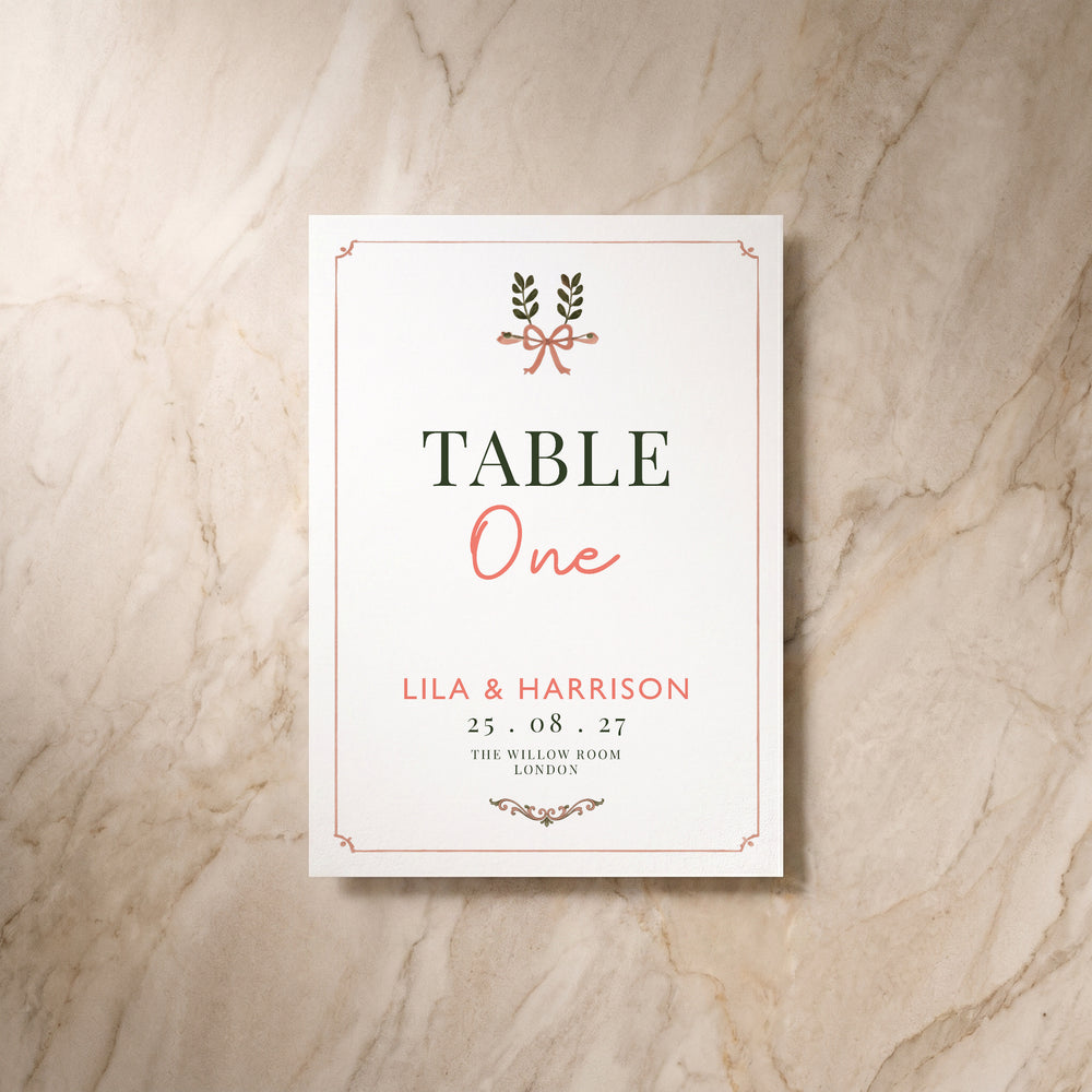 Wild Meadow wedding table number, front view