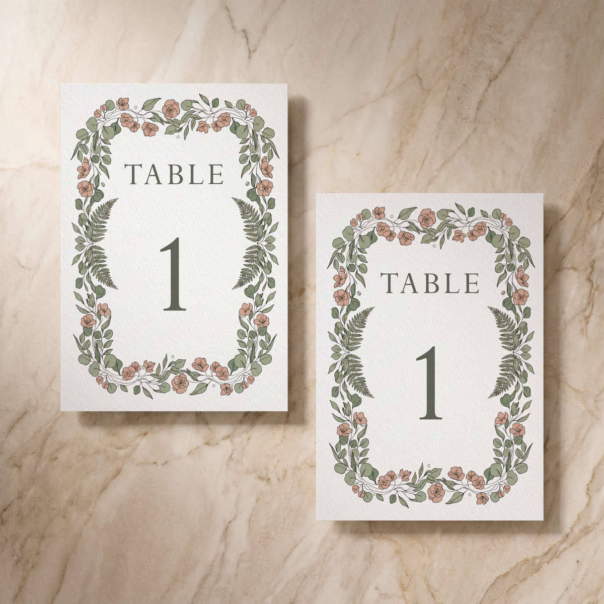 Country Garden table number card, front and reverse, designed and printed in Suffolk