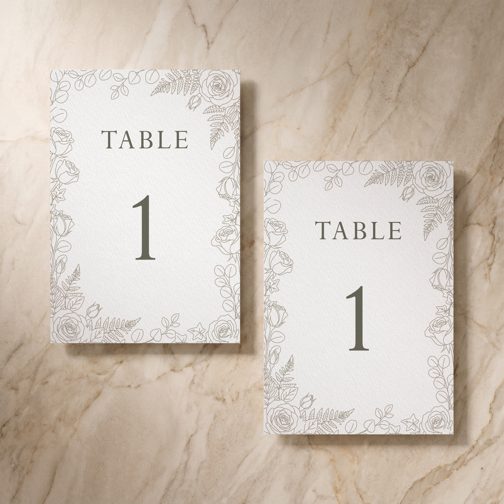 Line Garden table number card, front and reverse, designed and printed in Suffolk