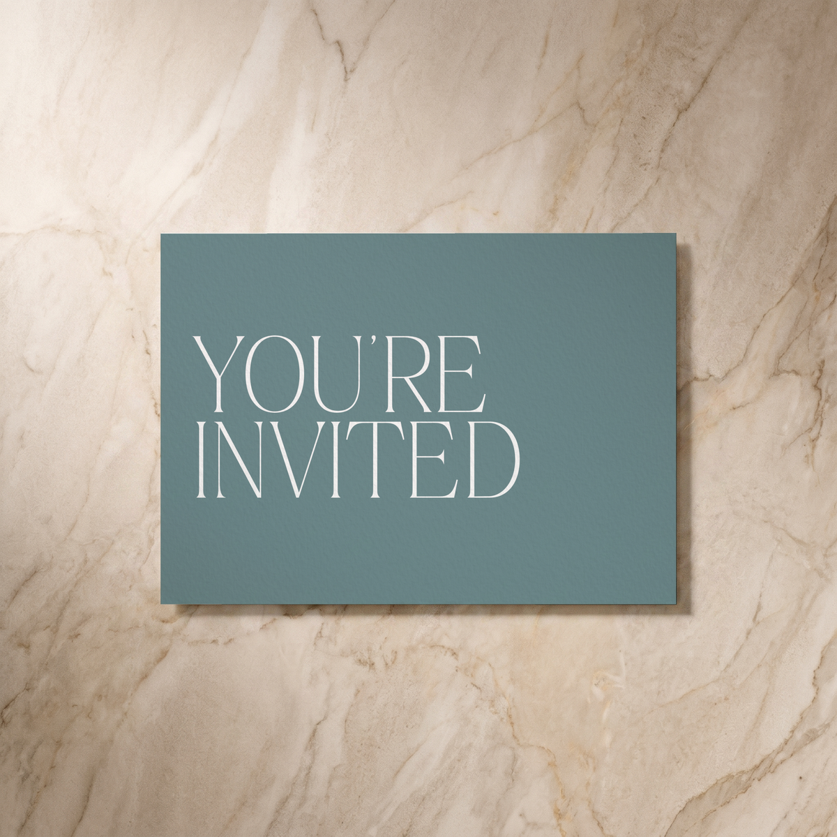Typeface wedding invitation in powder blue, reverse design, designed and printed in Suffolk