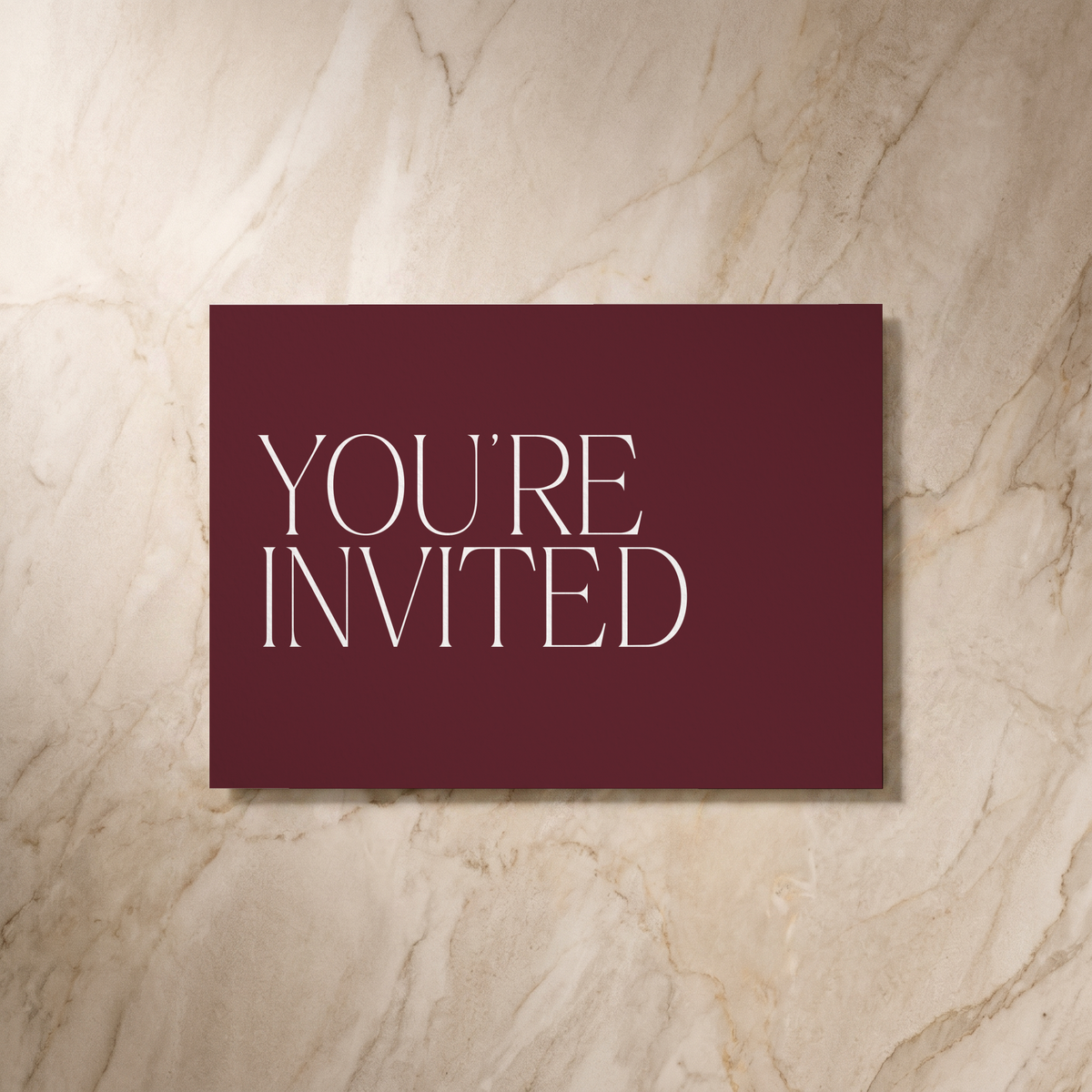 Typeface wedding invitation in maroon, reverse design, designed and printed in Suffolk