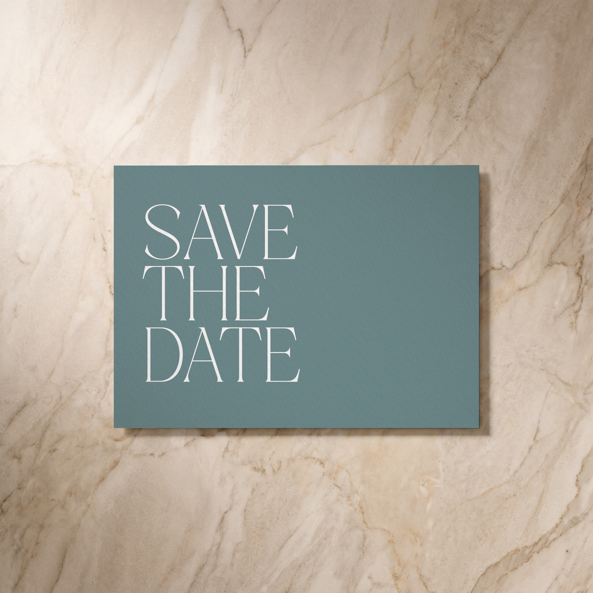 Typeface save the date card in powder blue, reverse design, designed and printed in Suffolk