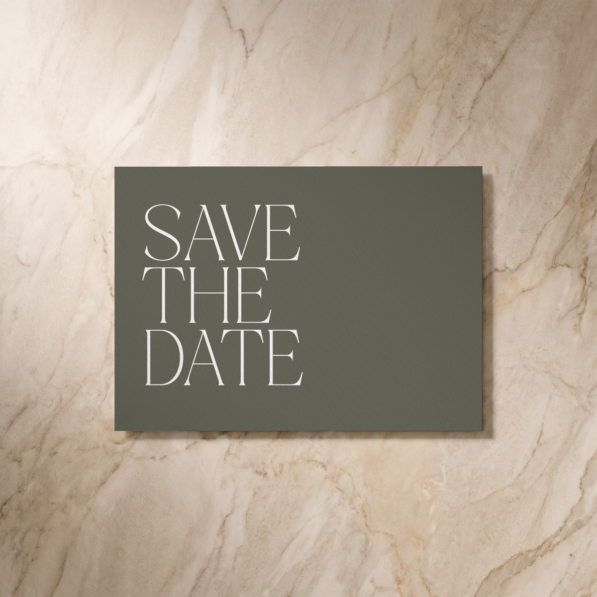 Typeface save the date card in forest green, reverse design, designed and printed in Suffolk
