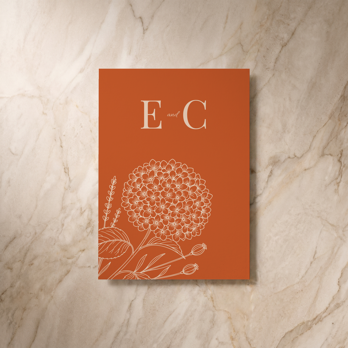 Hydrangea wedding invitation, reverse design, designed and printed in Suffolk