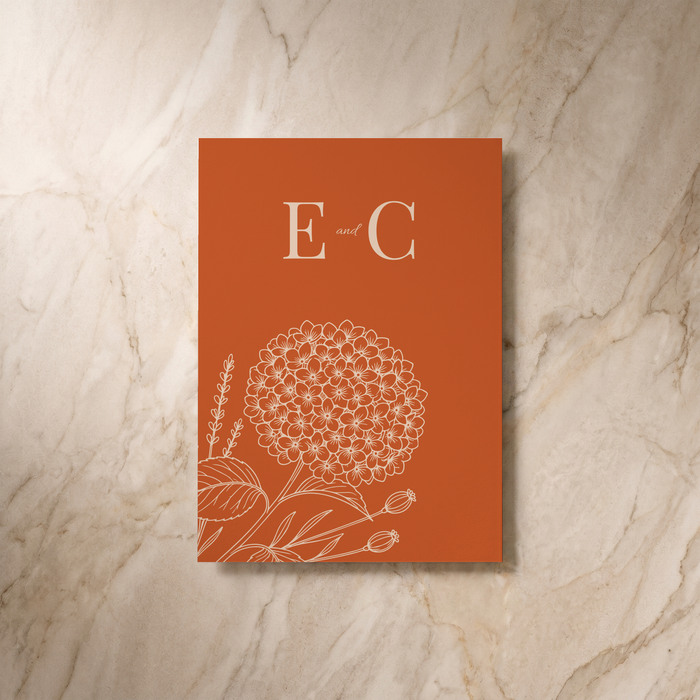 Hydrangea wedding invitation, reverse design, designed and printed in Suffolk