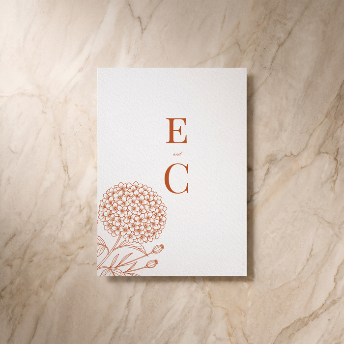Hydrangea save the date card, reverse design, designed and printed in Suffolk
