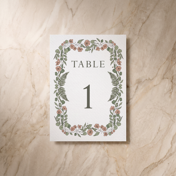 Country Garden table number card, front design, designed and printed in Suffolk