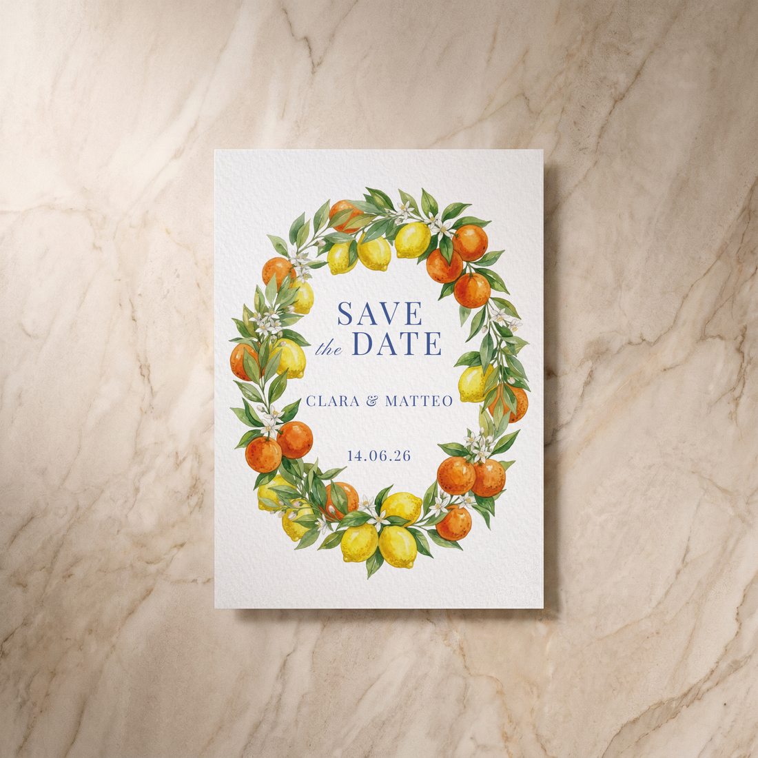 Amalfi save the date card, front design, designed and printed in Suffolk