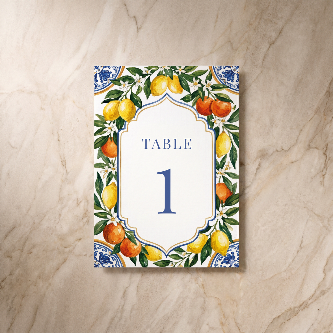 Amalfi table number card, front design, designed and printed in Suffolk