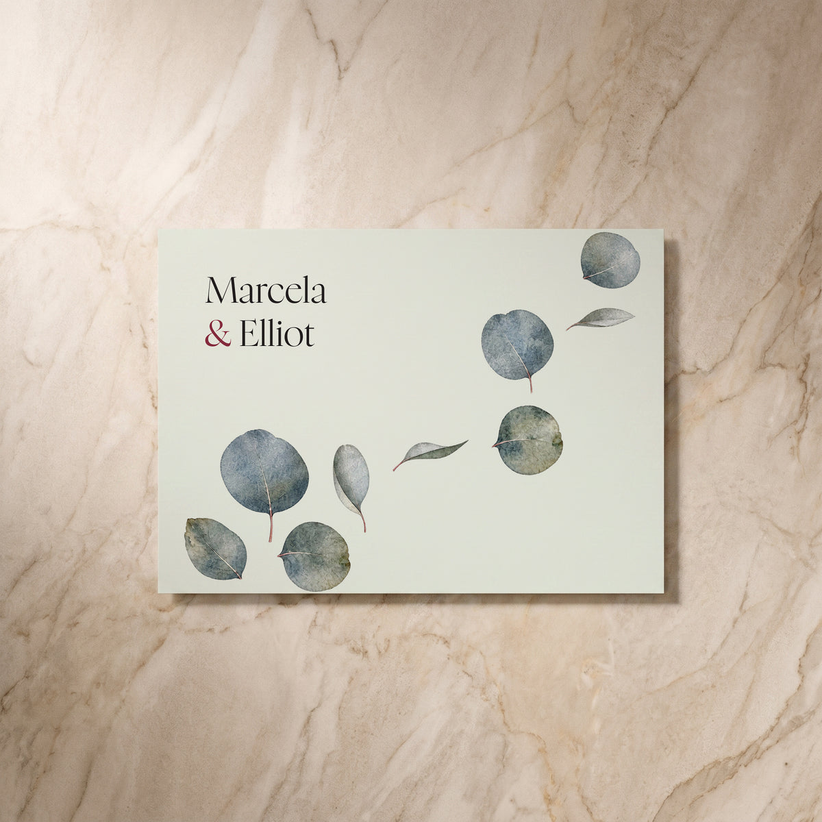 Eucalyptus RSVP card, reverse design, designed and printed in Suffolk