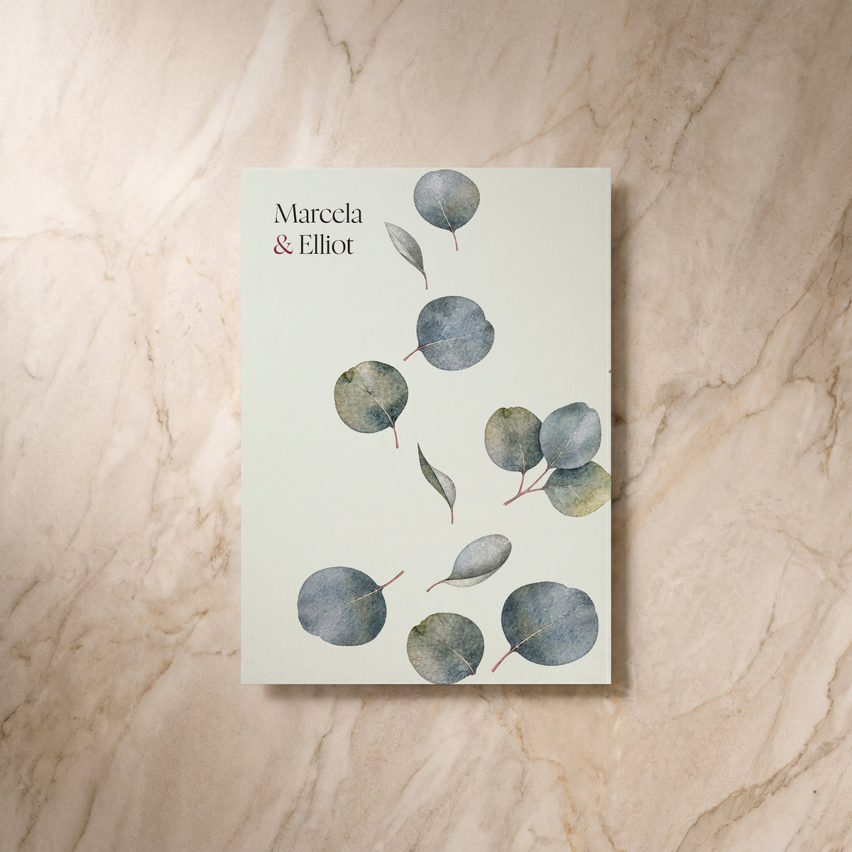 Eucalyptus wedding save the date card, reverse design, designed and printed in Suffolk
