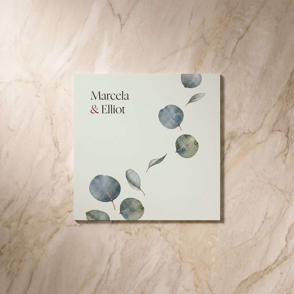 Eucalyptus wedding details card, reverse design, designed and printed in Suffolk