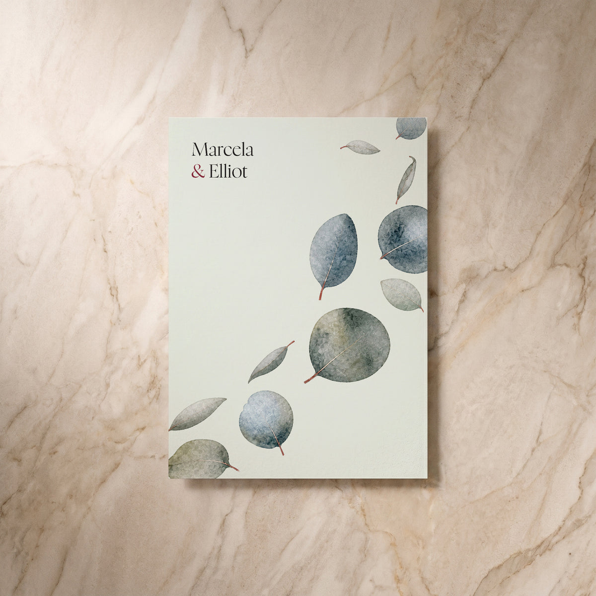 Eucalyptus wedding invitation, reverse design, designed and printed in Suffolk
