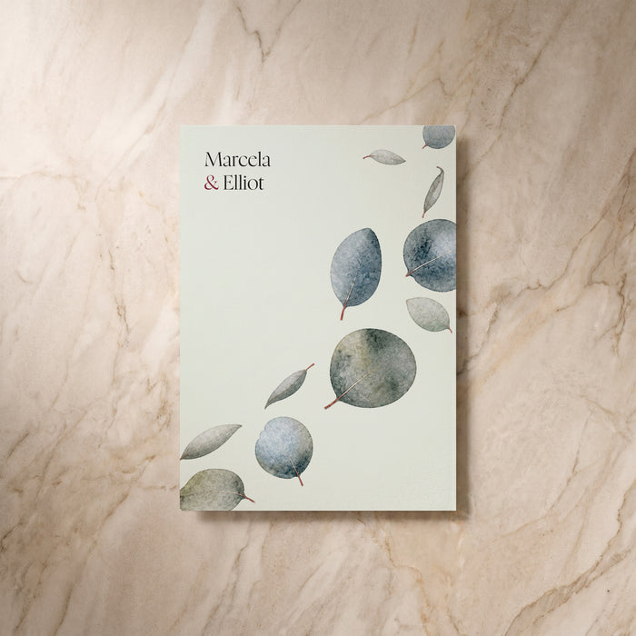 Eucalyptus wedding invitation, reverse design, designed and printed in Suffolk