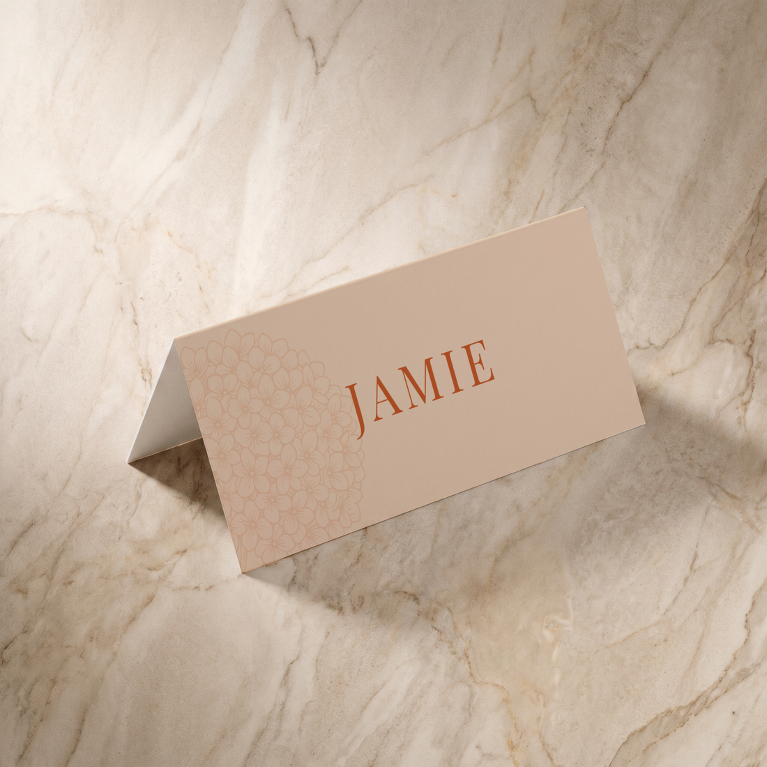 Hydrangea wedding place card, front design, designed and printed in Suffolk