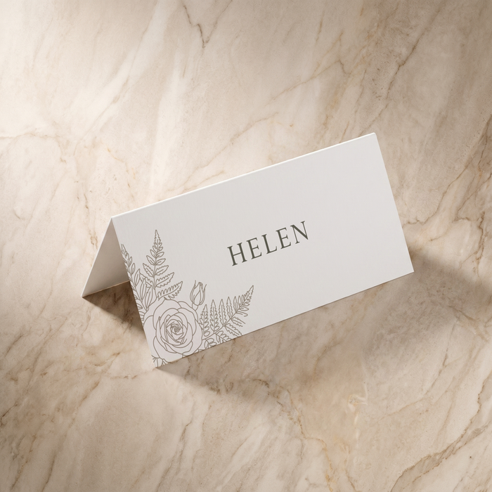 Line Garden wedding place card, front design, designed and printed in Suffolk