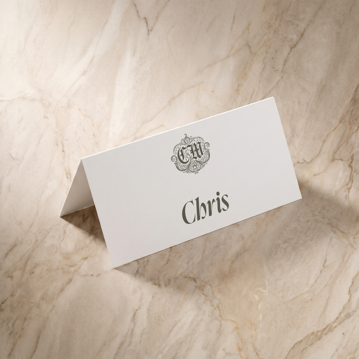 Regency wedding place card, front design, designed and printed in Suffolk