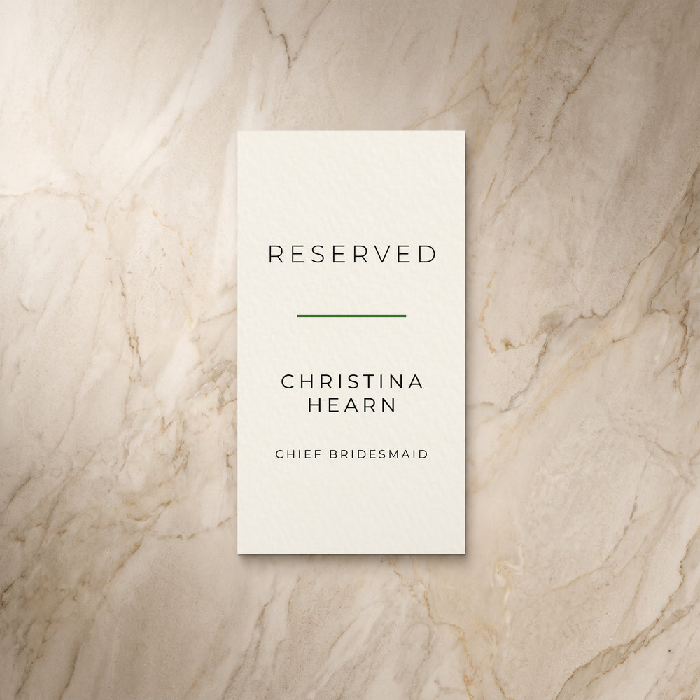 Simplicity wedding reserved tag, front design, designed and printed in Suffolk