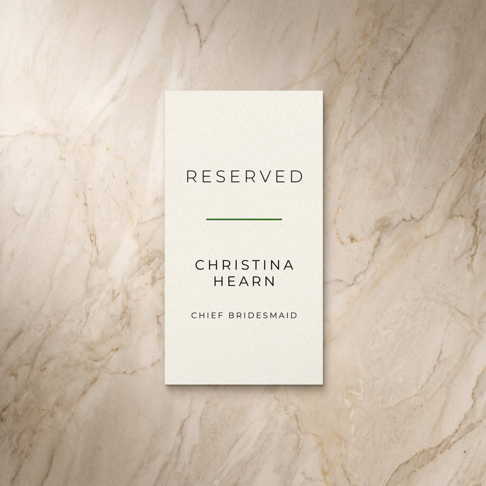 Simplicity wedding reserved tag, front design, designed and printed in Suffolk