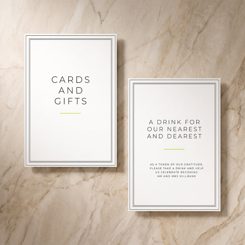 Simplicity table signage, front and back pair